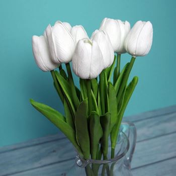 Obrázek z Umělé tulipány 10 ks - bílé 